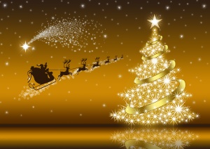 Golden Christmas card with Santa Claus